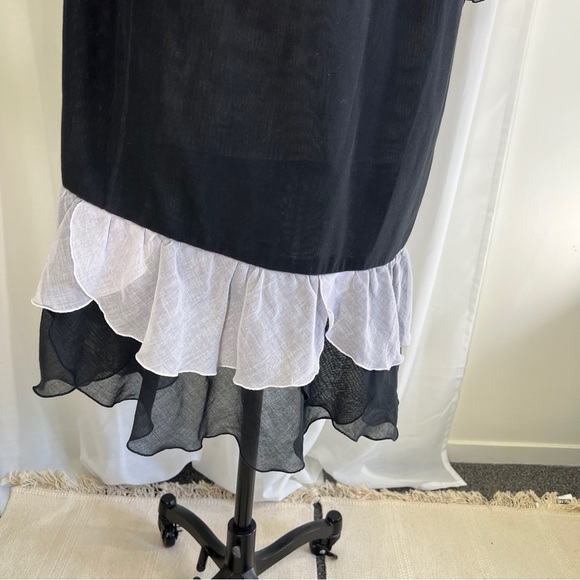 Vintage 80s Black and Silver Ruffle Cotton Gauze Mini Dress - Picture 8 of 16